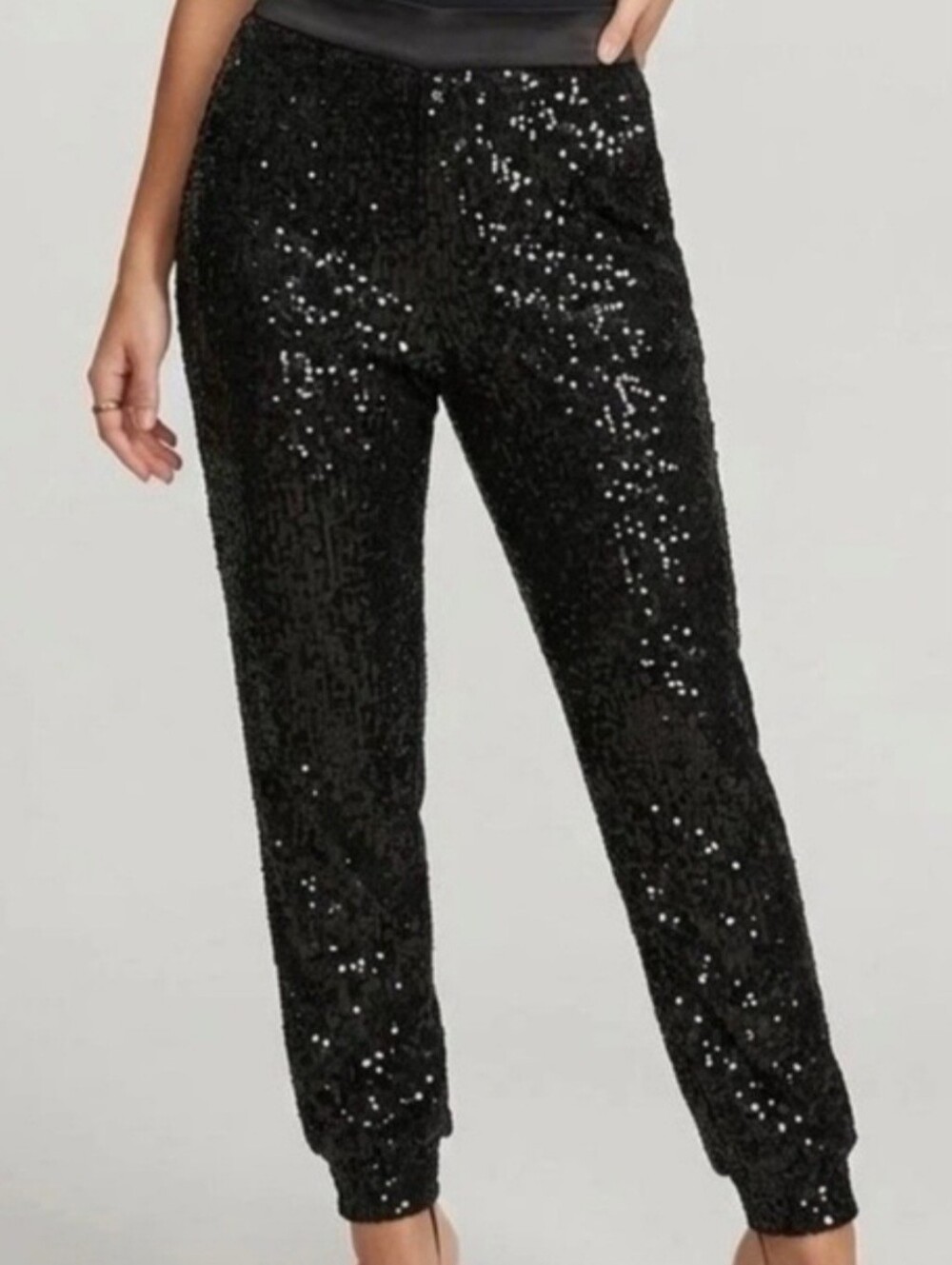 Cable & Gauge Black Sequin Cropped Jogger Pants